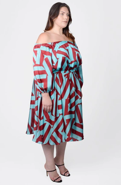 Mayes Nyc Plus Size Edwina Printed Off-shoulder Dress In Circle Stripes