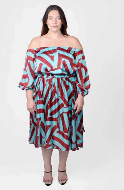 Shop Mayes Nyc Edwina Off The Shoulder Long Sleeve Dress In Circle Stripes