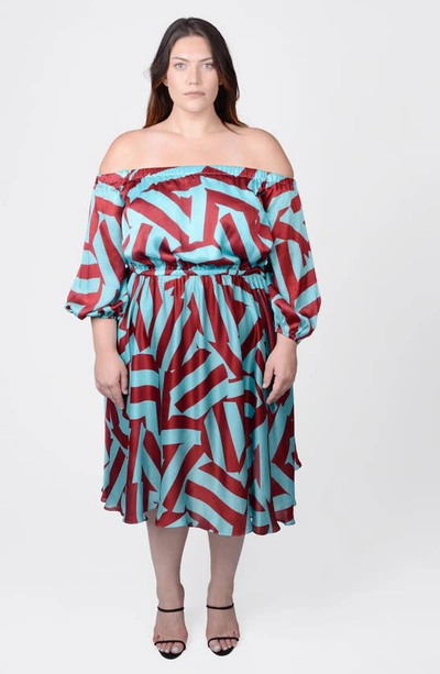 Mayes Nyc Plus Size Edwina Printed Off-shoulder Dress In Circle Stripes