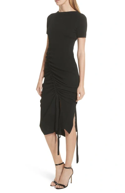 Shop Milly Ruched Midi Dress In Black