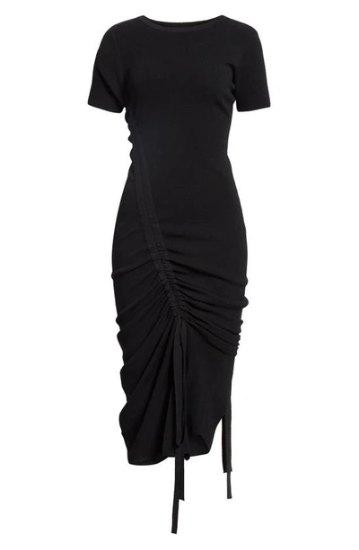 Shop Milly Ruched Midi Dress In Black