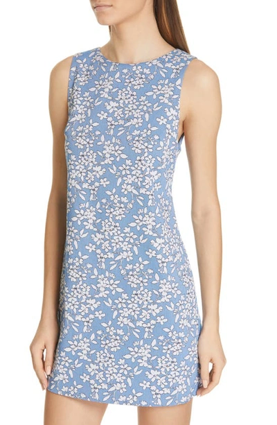 Shop Alice And Olivia Clyde A-line Minidress In Cornflower/ White