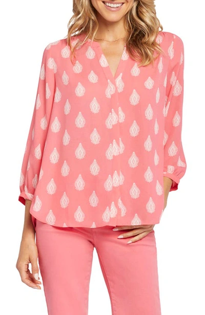 Shop Nydj High-low Crepe Blouse In Pinkland
