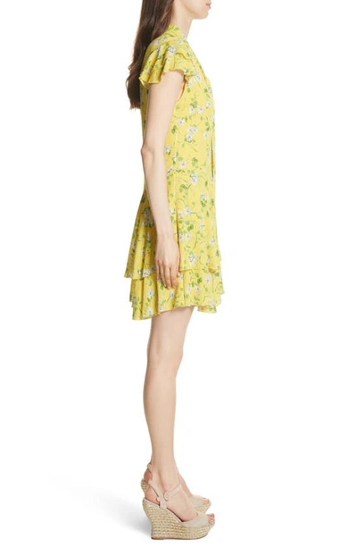 Shop Alice And Olivia Moore Flutter Sleeve Layered Tunic Dress In Spring Primrose-lemon