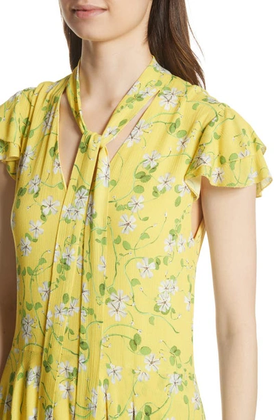Shop Alice And Olivia Moore Flutter Sleeve Layered Tunic Dress In Spring Primrose-lemon