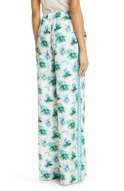 Shop Max Mara Umile Tropical Floral Wide Leg Silk Pants In Turquoise