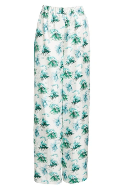 Shop Max Mara Umile Tropical Floral Wide Leg Silk Pants In Turquoise
