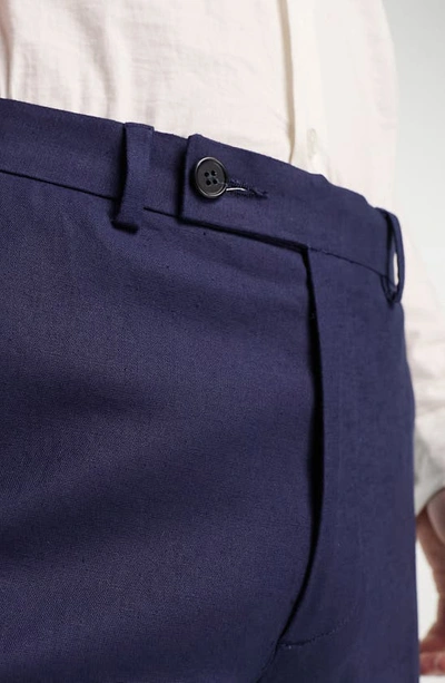 Shop Asos Design Super Skinny Linen Blend Suit Trousers In Navy