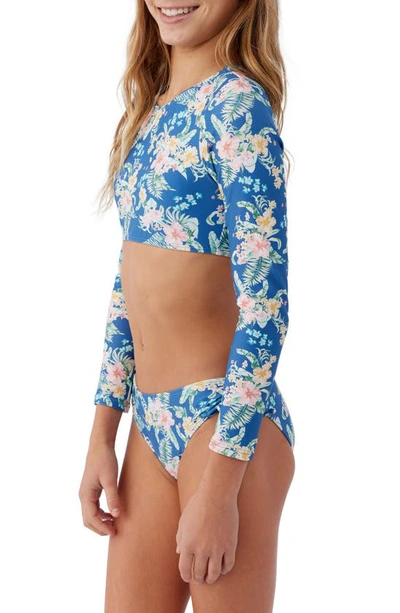 Shop O'neill Kids' Tulum Tropical Long Sleeve Two-piece Swimsuit In Classic Blue