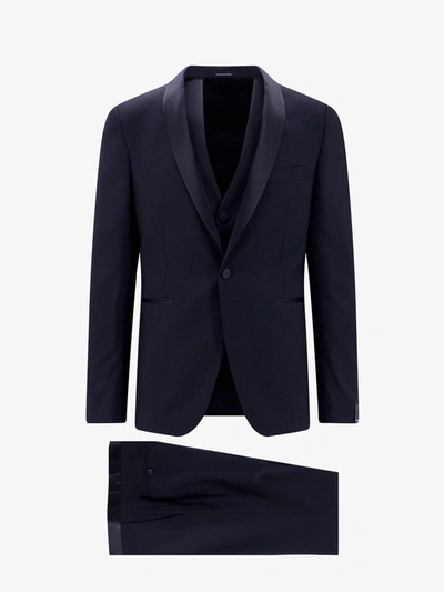 Tagliatore Virgin Wool And Silk Trouser With Vest In Blue
