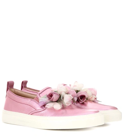 Gucci Embellished Metallic Leather Slip-on Sneakers In Pink | ModeSens