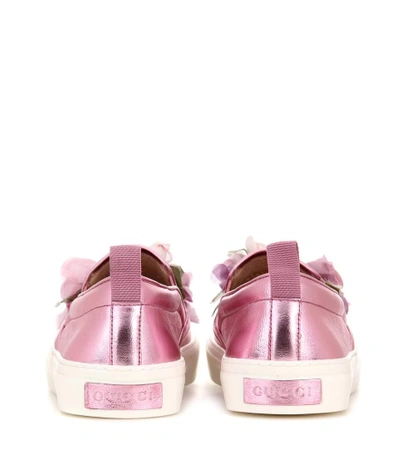 Gucci Embellished Metallic Leather Slip-on Sneakers In Pink | ModeSens