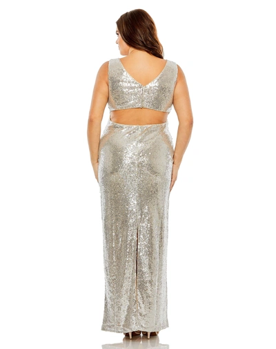 Shop Mac Duggal Sequin V-neckline Back Cutout Gown In Nude Silver