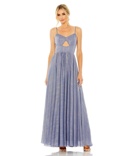 Shop Mac Duggal Slim Strap Front Cutout Gown In Slate Blue