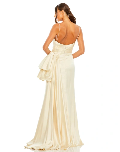 Shop Mac Duggal Spaghetti Strap Cut Out Side Bow Gown In Buttercup