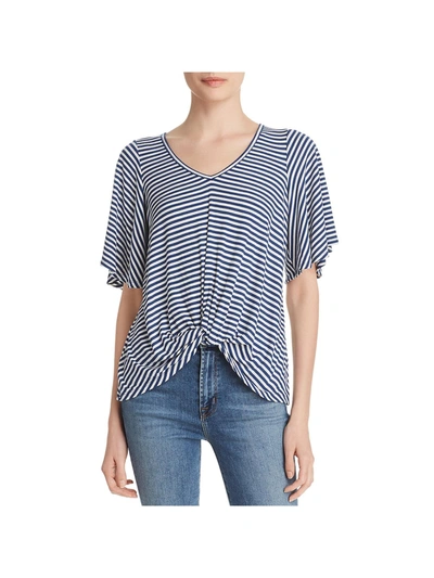 Shop Status By Chenault Womens Striped Twist-front T-shirt In Blue