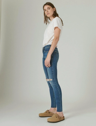Lucky Brand Mid-rise Destructed Cut-hem Skinny Pants In Blue