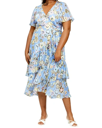Tanya Taylor Brittany Floral Tiered Wrap Midi Dress In Blue