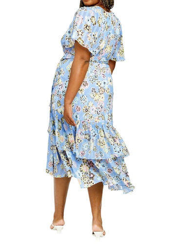 Tanya Taylor Brittany Floral Tiered Wrap Midi Dress In Blue