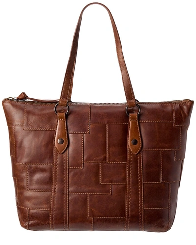 Shop Frye Melissa Patchwork Zip Leather Shopper Tote In Brown