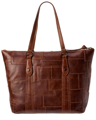 Shop Frye Melissa Patchwork Zip Leather Shopper Tote In Brown