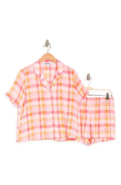 Shop Abound Satin Button-up Shirt & Shorts Pajamas In Pink Frosting Ombre Plaid