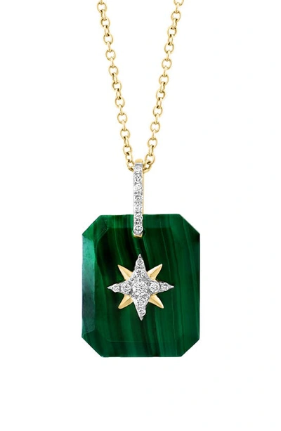 Effy 14k Yellow Gold Malachite & Diamond Pendant Necklace In Green