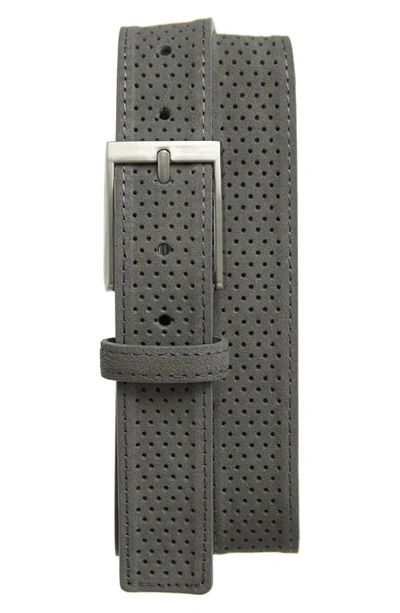 Shop Px Perforated Suede & Leather Belt In Light Grey