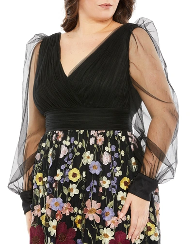 Shop Mac Duggal Embroidered Puff Sleeve A Line Dress In Black Multi