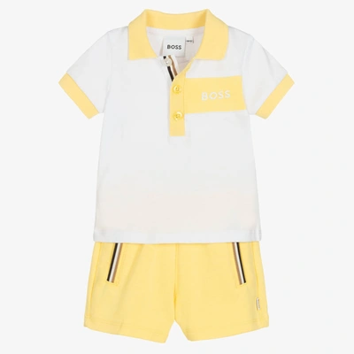 Shop Hugo Boss Boss Baby Boys Yellow Logo Shorts Set