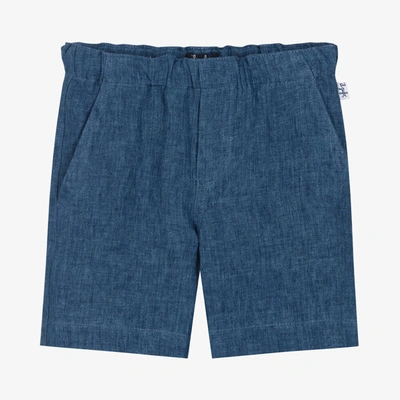Shop Il Gufo Boys Blue Linen Shorts