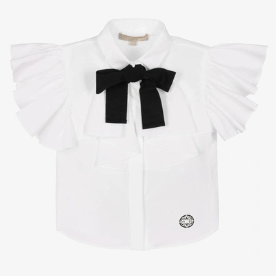 Shop Elie Saab Girls White Cotton & Black Bow Shirt