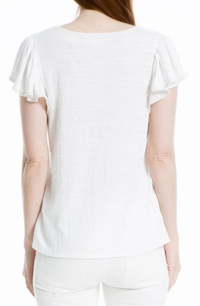 Max Studio Flutter Sleeve Jersey Crinkle Top In White