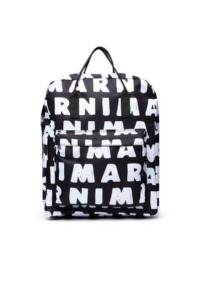 Shop Marni Black Backpack With Zip Fastening And Allover Maxi-logo Pattern