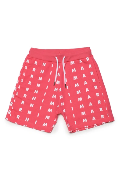 Shop Marni Fuchsia Fleece Shorts With Small Allover Logo In Pink