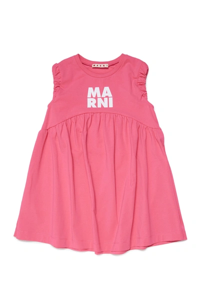 Shop Marni Fuchsia Sleeveless Jersey Dress With Logo In Pink