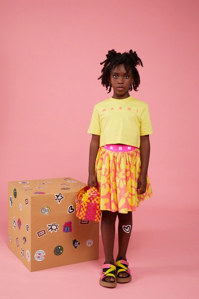 Shop Marni Peach Pink Poplin Skirt With Floral Print Euphoria Yellow Daisy