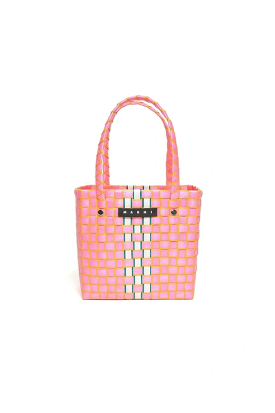 Shop Marni Pink Woven Box Bag With Handles And Applied Logo