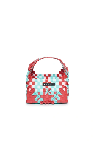 Shop Marni Red Woven Rainbow Bag With Single Handle And Applied Logo