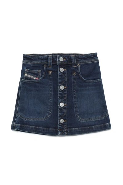 Shop Diesel Washed Denim Skirt With Buttons In Blue