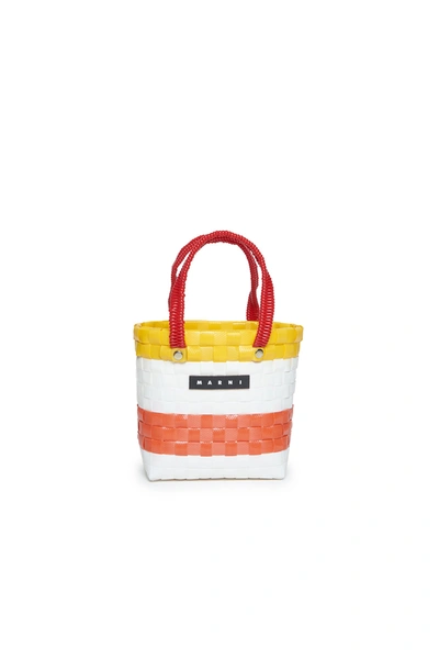Shop Marni White Woven Sunday Morning Bag With Handles And Applied Logo