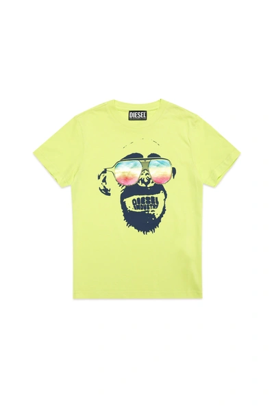 Shop Diesel Yellow T-shirt With Metallic Effect Monkey Print