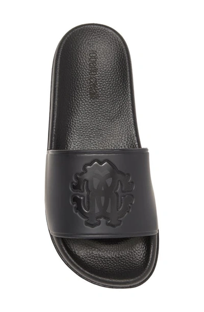 Shop Roberto Cavalli Logo Shower Sandal In Black/ Black