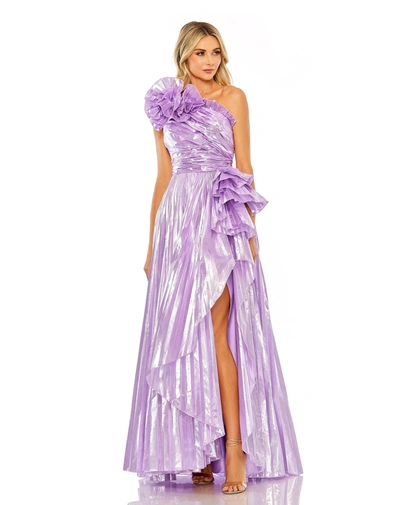 Shop Mac Duggal One Shoulder Pleated Gown In Lilac