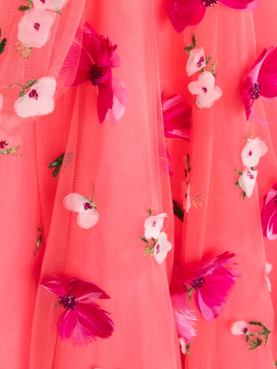 Marchesa Flower Embellished Coral Tulle Gown In Fuchsia