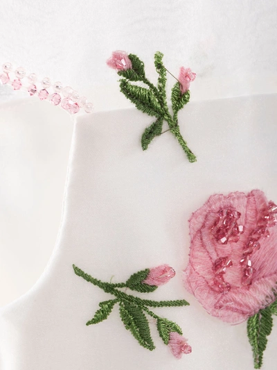 Shop Marchesa Flower-embroidered Silk-organza Gown In Cream