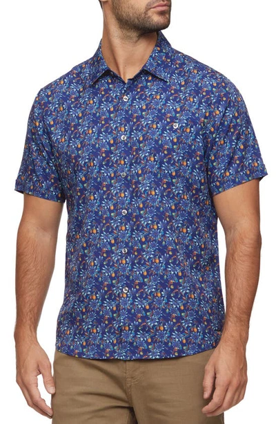 Shop Flag And Anthem Perrysburg Short Sleeve Floral Print Performance Button-up Shirt In Navy Multi