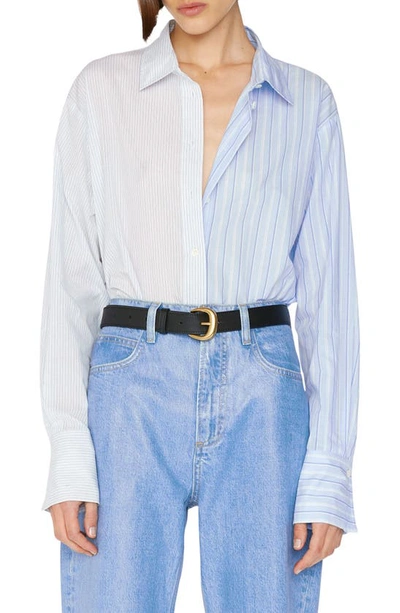Shop Frame Oversize Mix Stripe Button-up Shirt In Blanc Multi