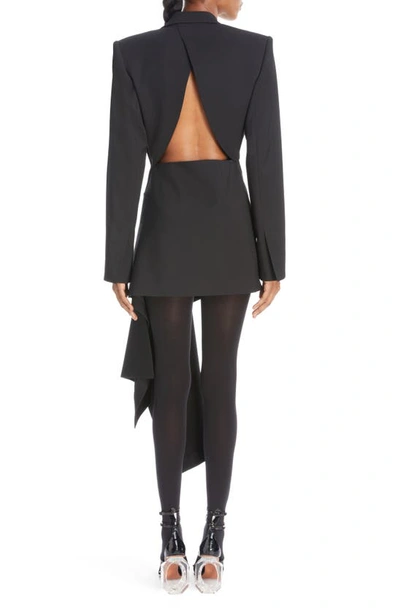 Shop Alaïa Draped Wool Stretch Gabardine Blazer Dress In Noir Alaia