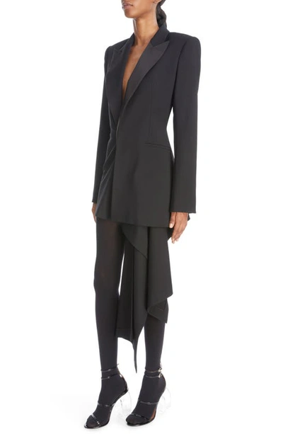 Shop Alaïa Draped Wool Stretch Gabardine Blazer Dress In Noir Alaia